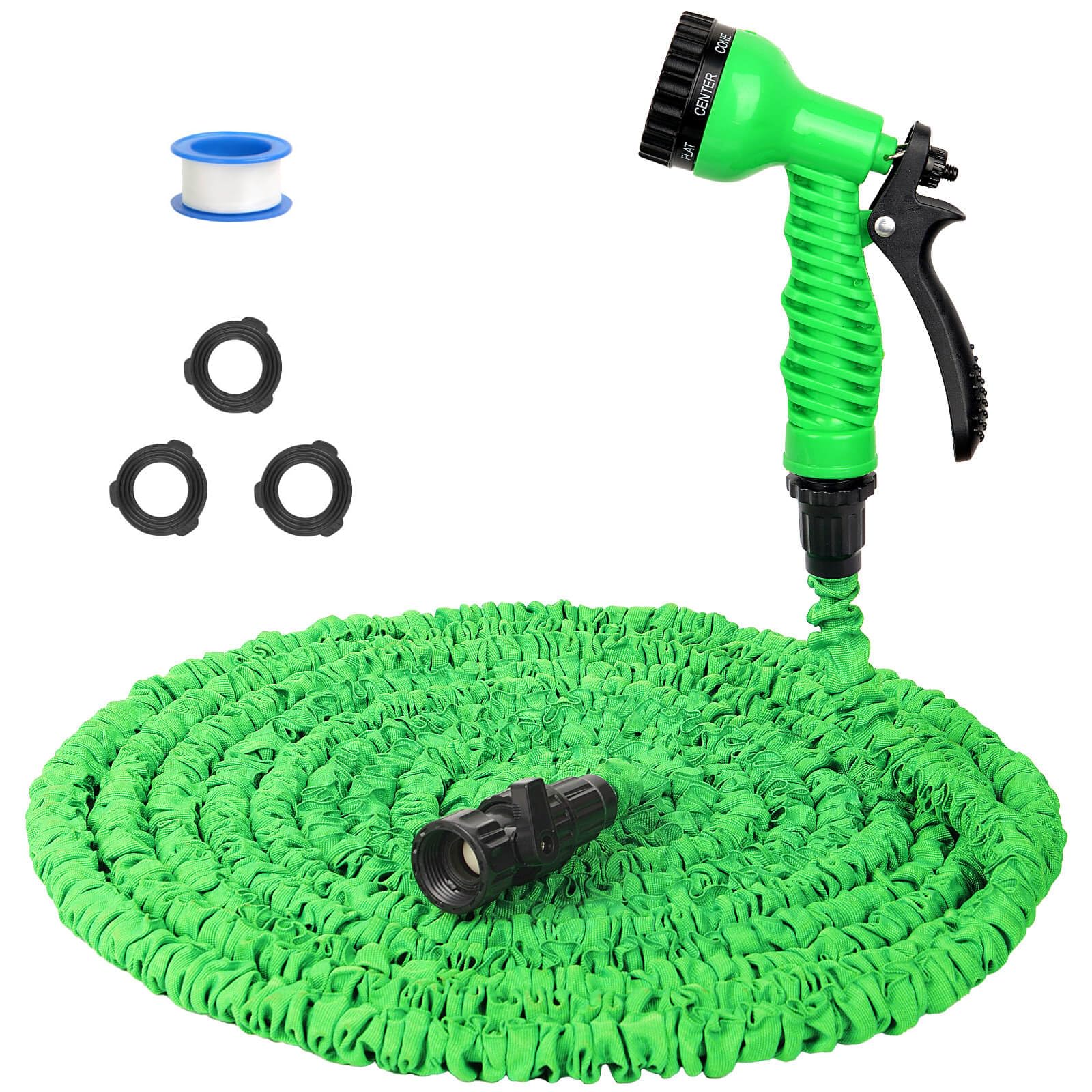 Photo 1 of Expandable Garden Hose 50FT Pipe, Flexible Water Hose with 7 Function Spray Nozzle, Durable Lightweight Garden Hoses for Gardening Lawn Car Pet Washing