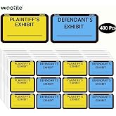 Legal Yellow Plaintiff's Exhibit Blue Defendant's Exhibit Stickers | 1.65X1'' - Color-Coded Exhibit Labels Blank File Folder Labels Tabs Legal Documents Report Divider for Offices Courts 400 Pcs