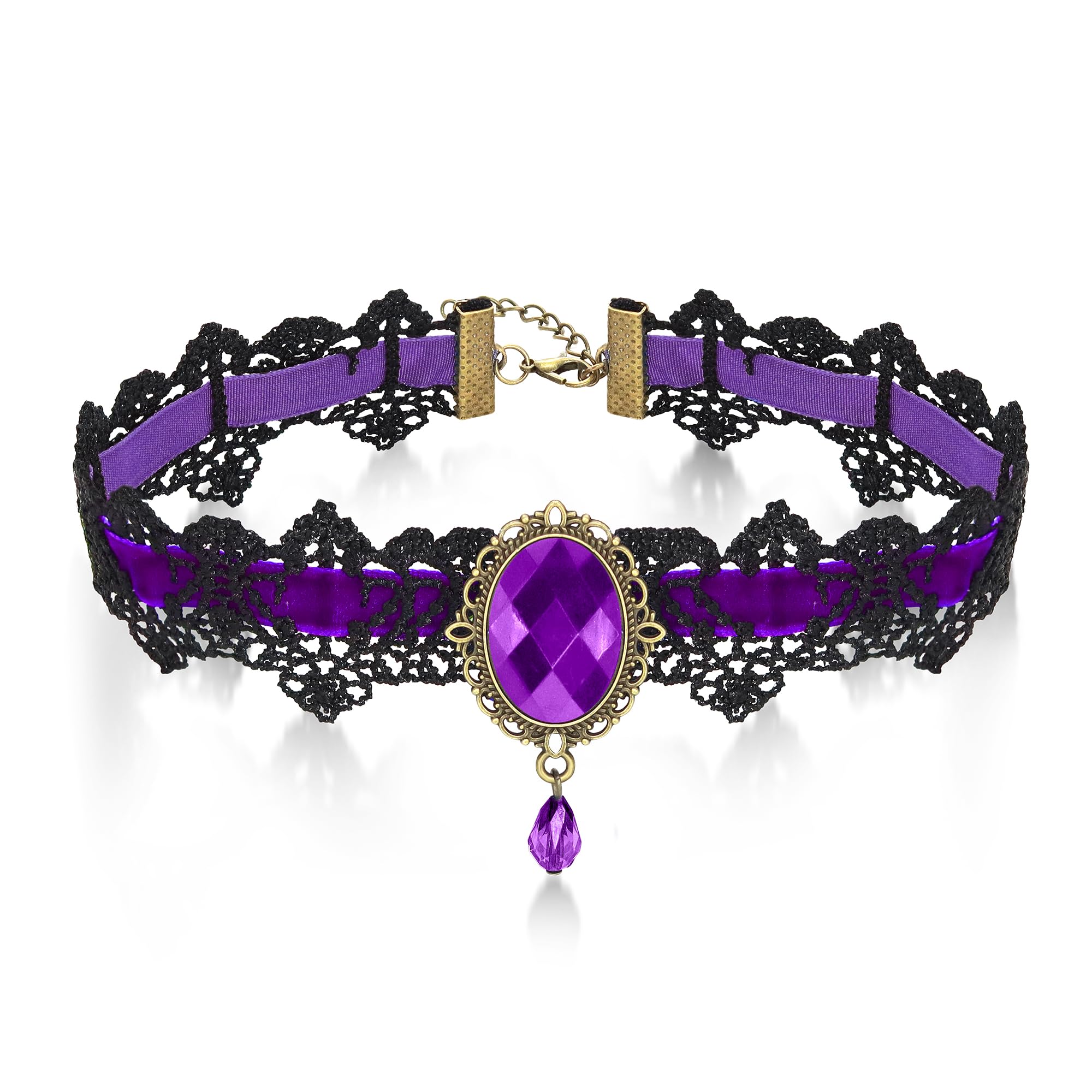 AILUOR Women's Gothic Retro Lolita Beads Chain Vampire Pendant Necklace Purple Adjustable