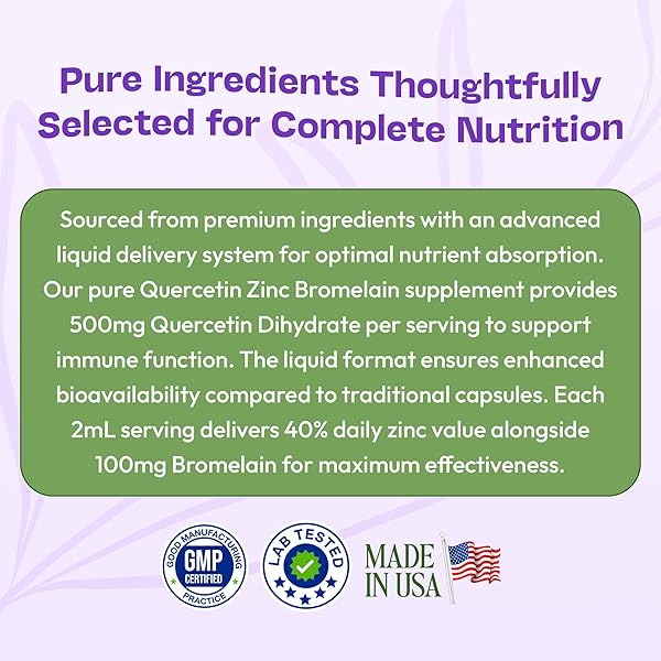 QUERCETIN WITH BROMELAIN & ZINC (5MG) LIQUID DROPS – IMMUNE SUPPORT FOR ADULTS & KIDS – ULTRA-CONCENTRATED BIOFLAVONOIDS – IMMUNE DEFENSE – CELLULAR HEALTH – VEGAN, NON-GMO, GLUTEN FREE – 2 FL OZ