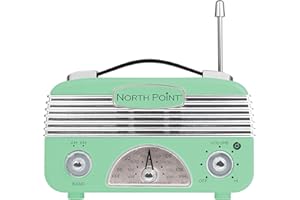 Northpoint AM/FM Portable Vintage Radio with Best Reception, Circa 1960's Design, 3" AA Battery Operated Radio, Tuning, Volume and On/Off Knob, Green and Silver