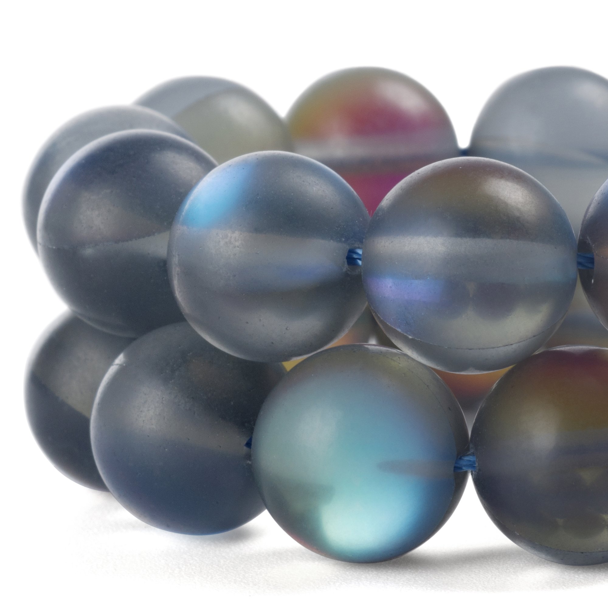 RUBYCA 12mm Round Moonstone Matte Crystal Glass Beads Aura for Jewellery Making Grey, 1 Strand