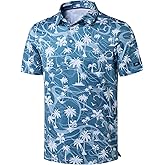 Obla Mens Golf Polo Shirts Short Sleeve Dry Fit Performance Moisture Wicking Casual Print Collared Golf Shirts for Men(Blue Coconut Beach_XXL)