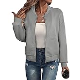 EVALESS Womens Bomber Jacket Coat Casual Stand Collar Zip Up Lightweight Fall Fashion Jackets Outfits with Pockets