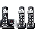 Panasonic Link2Cell Bluetooth DECT 6.0 Expandable Cordless Phone System with Answering Machine and Call Blocking - 3 Handsets - KX-TGE663B (Black)