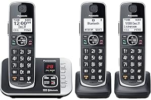 Panasonic Link2Cell Bluetooth DECT 6.0 Expandable Cordless Phone System with Answering Machine and Call Blocking - 3 Handsets - KX-TGE663B (Black)