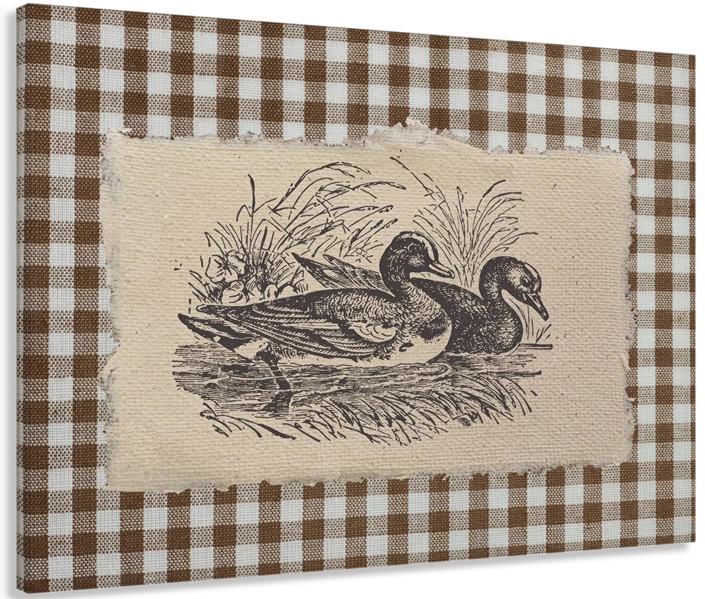 Photo 1 of Framed Vintage Duck Canvas Wall Art Farmhouse Nature Brown Gingham Wall Decor Pictures Retro Duck Rustic Animal Poster Prints for Living Room Bedroom Bathroom 12X16 in