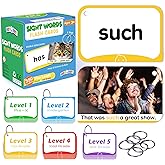 BenBen Sight Words Flash Cards, for Pre-K, Kindergarten, 1st 2nd 3rd Grade | 350 Cards, Dolch &amp; Fry High Frequency Site Words, with Sentences and Real Pictures, Classroom Homeschool for Kids Ages 3-9
