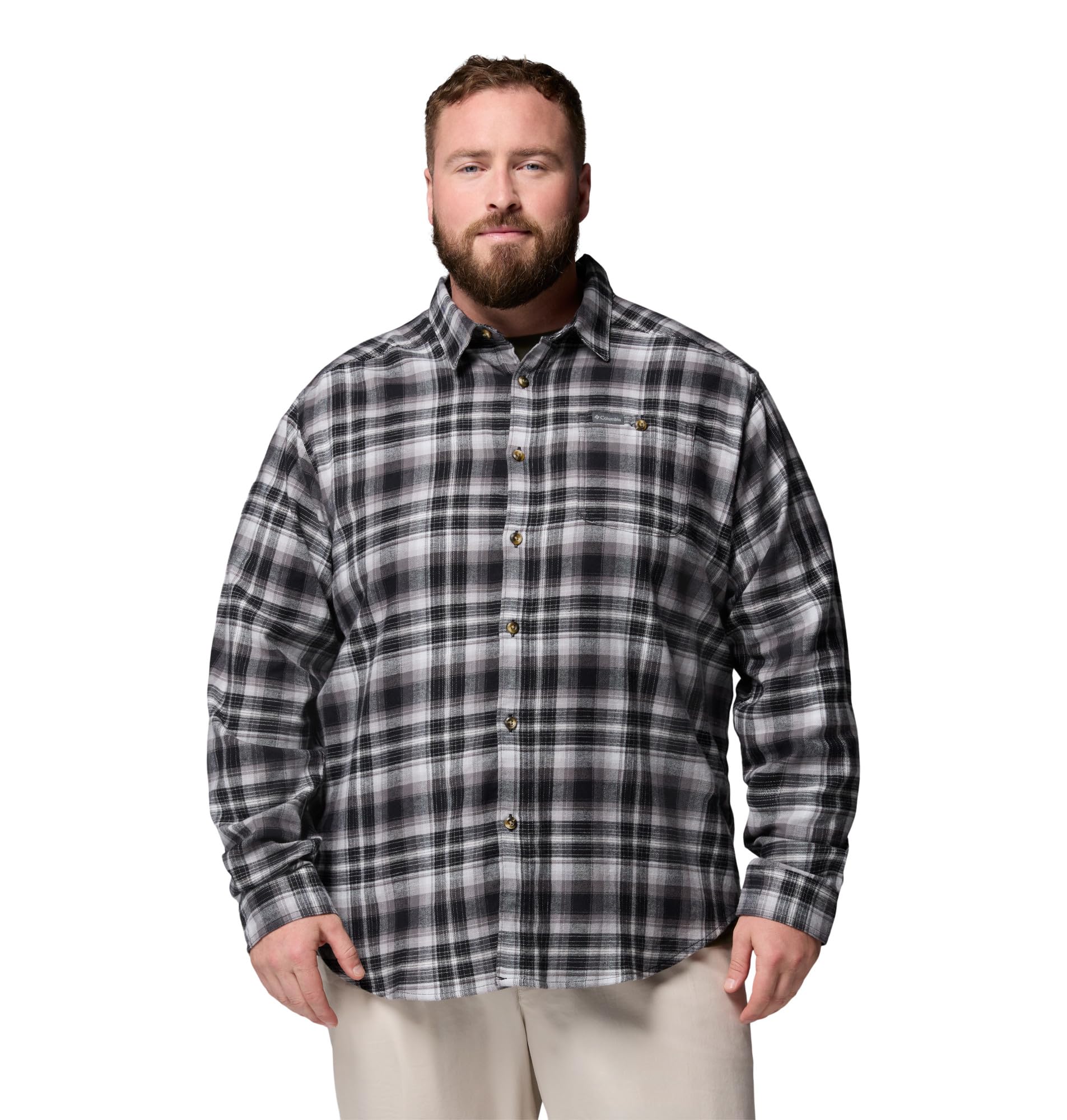 Columbia Mens Cornell Woods Flannel Long Sleeve Shirt, Black Backland Tartan, 1X Image Columbia Mens Cornell Woods Flannel Long Sleeve Shirt, Black Backland Tartan, 1X Image