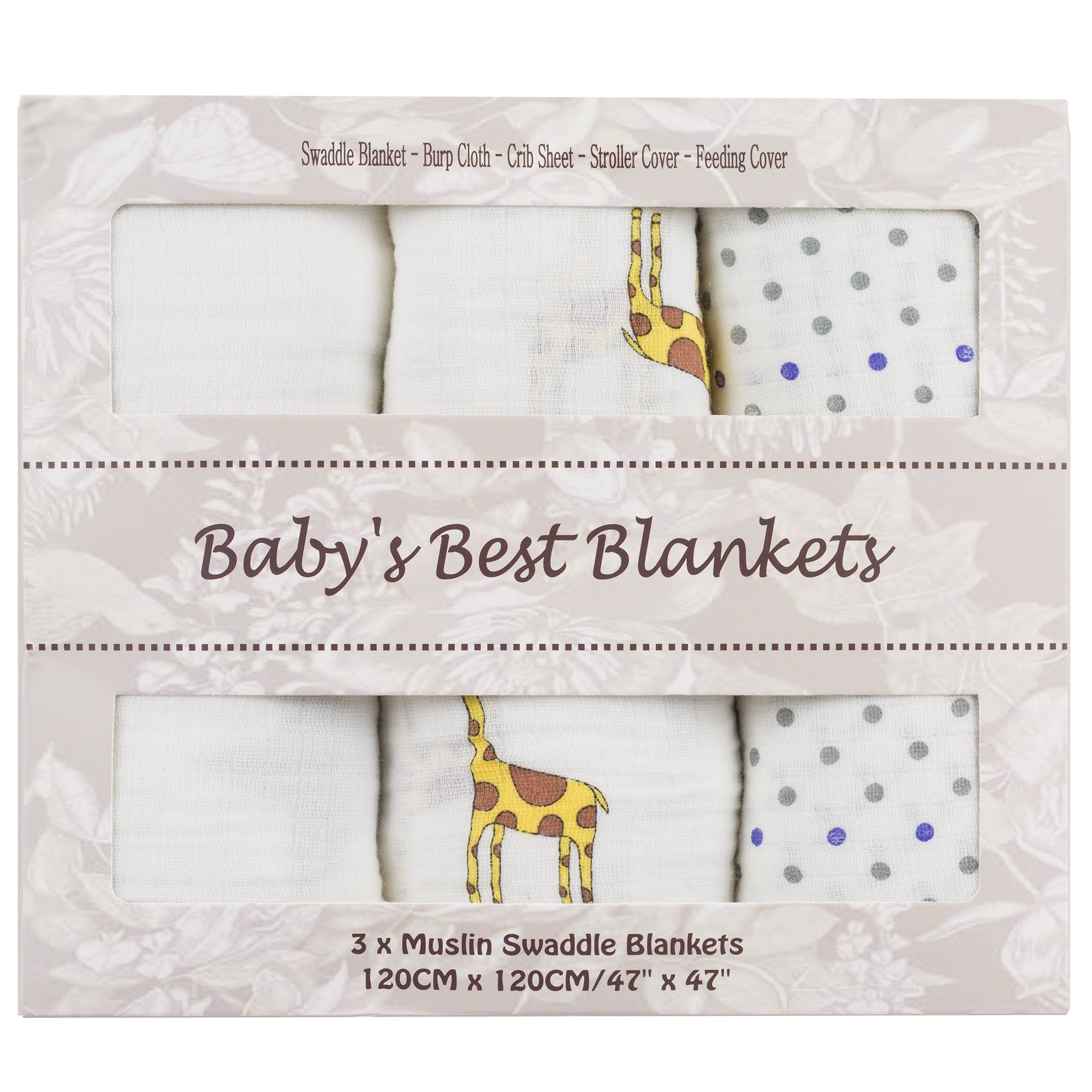 Muslin Swaddle Blankets for Sensitive Baby\'s - 47x47 inches - Unisex neutral design ideal for boy or girl baby