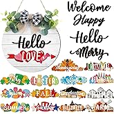 Burbell 20 Pieces Interchangeable Welcome Sign for All Seasons Seasonal Front Door Decor with 4 Pcs Sign and 15 Pcs Changeable Icons Farmhouse Front Porch Rustic Holiday Wooden Door Decor(White)