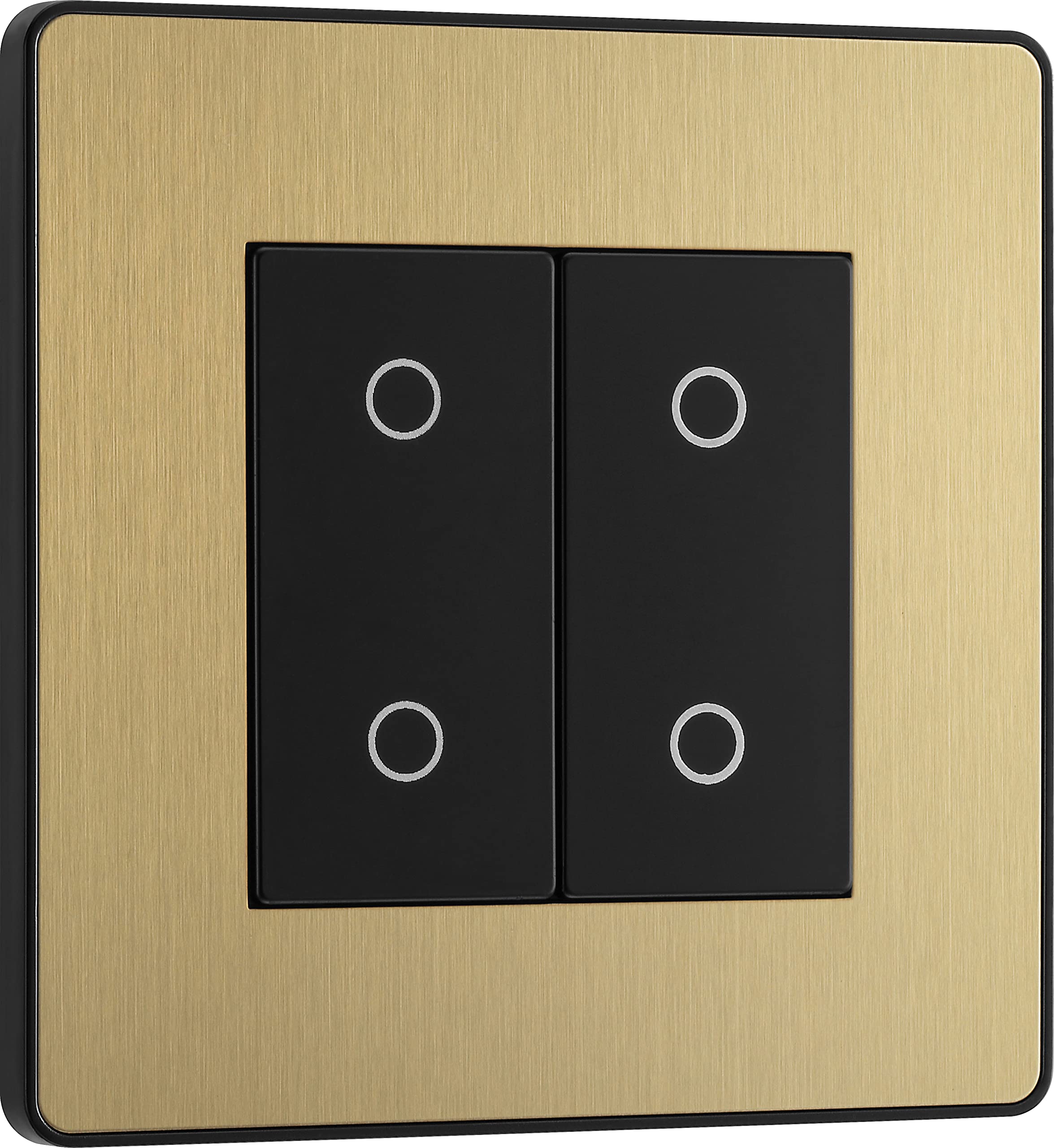BG Electrical Double Master/Primary Touch Dimmer Wall Light Switch, 2-Way, Trailing Edge, Screwless Front Plate, Evolve, Satin Brass, 200W, PCDSBTDM2B — image 1