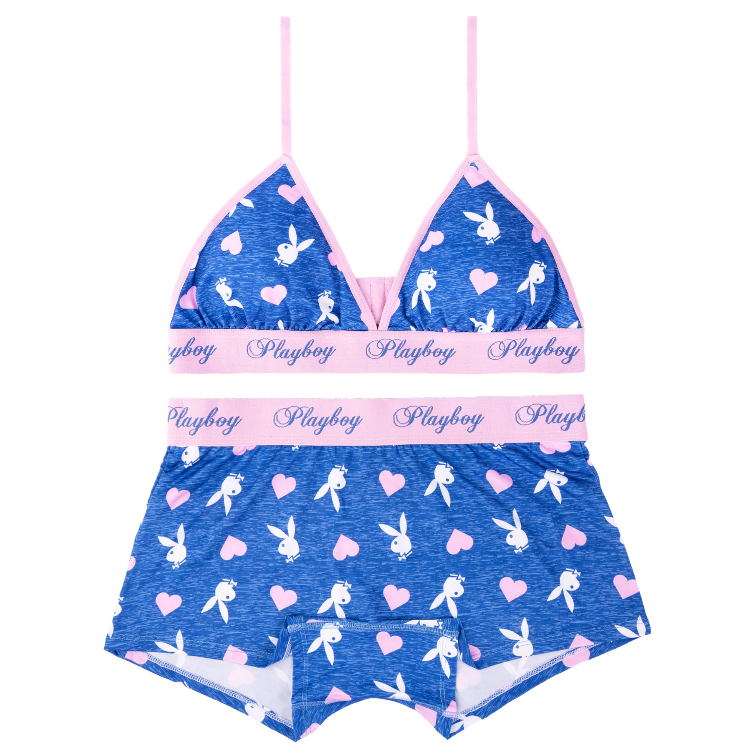 Photo 1 of PLAYBOY Women's Amazon Exclusive Juniors Ladies Print Underwear and Bra Sets in Sizes XXS-XL, 2-Pack Wht Bunny on Stripes, Small