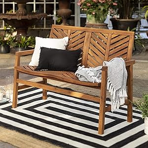 Walker Edison Furniture Company AZW48VINLSBR Outdoor Patio Wood Chevron Loveseat Chair All Weather Backyard Conversation Garden Poolside Balcony Couch, 48 Inch, Brown