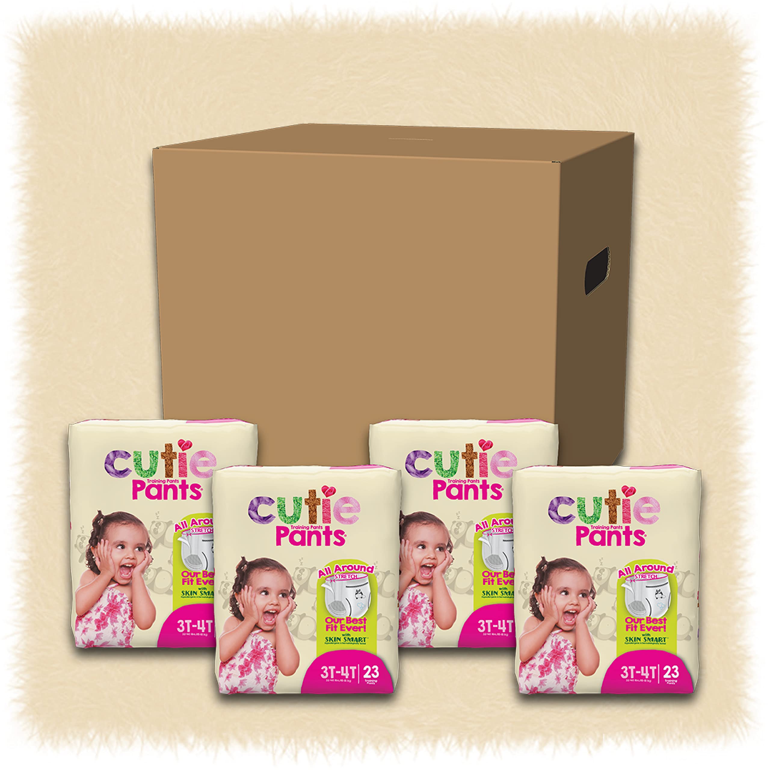 Cutie Girls 3T/4T Refastenable Potty Training Pants, Hypoallergenic with Skin Smart, 92 Count