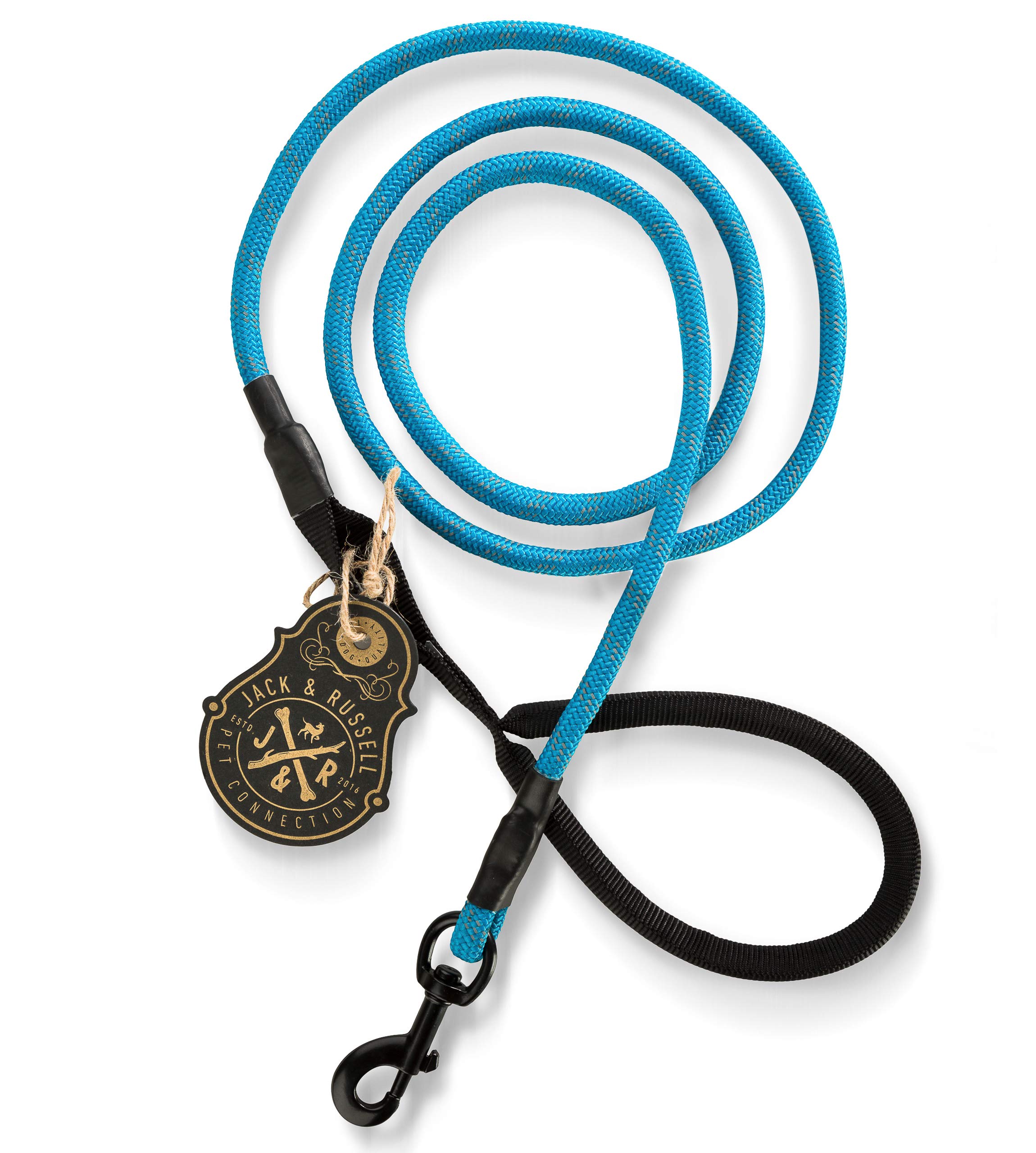 Jack & Russell Premium dog leash Tajo made climbing rope with bolt carabiner - dog leash with soft-grip hand strap incl. jute bag (Yellow-Grey/Reflective)