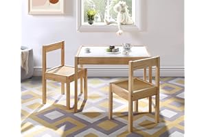 Olive & Opie Gibson 3-Piece Dry Erase Kids Table & Chair Set, Natural