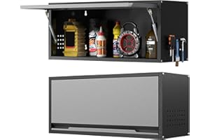 KOOYON Metal Garage Wall Cabinet with Doors Side with Holes,13.8" H 1 Door Small Wall Hanging Tool Chest Cabinet,Garage Storage Cabinet for Garage, Basement, Kitchen, Warehouse,Office, Bathroom-Black Gray
