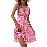 OURIN Women's Spring Deep V Neck Sleeveless Floral Sundresses with Pockets Flowy Summer Dresses for Women