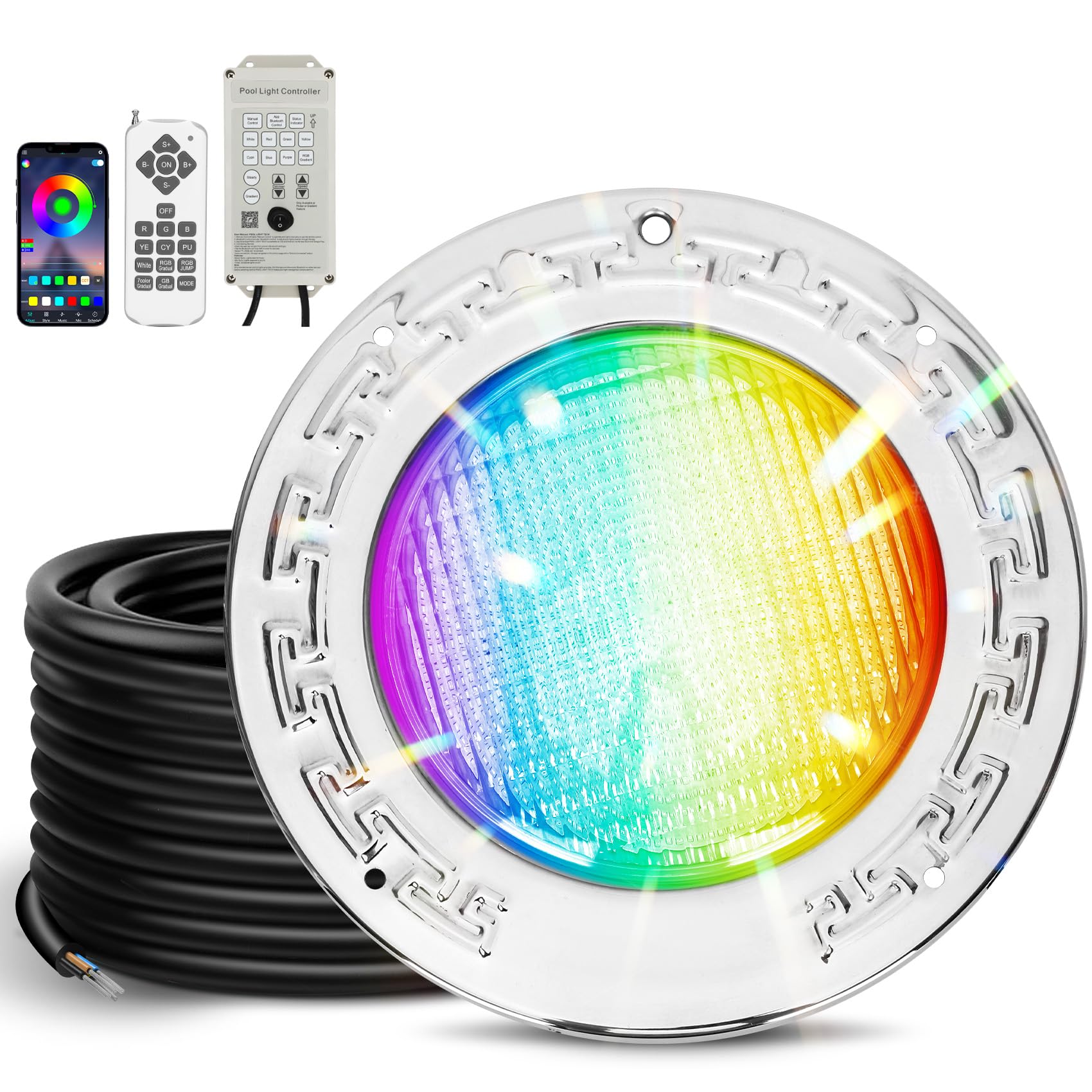 Photo 1 of 10 Inch Pool Lights for Inground Pool, 120V Color Changing LED Inground Pool Light with Remote, Controller and APP Control for 10 Inch Wet Niche, Underwater Swimming Pool Lights, 50 Foot Cord