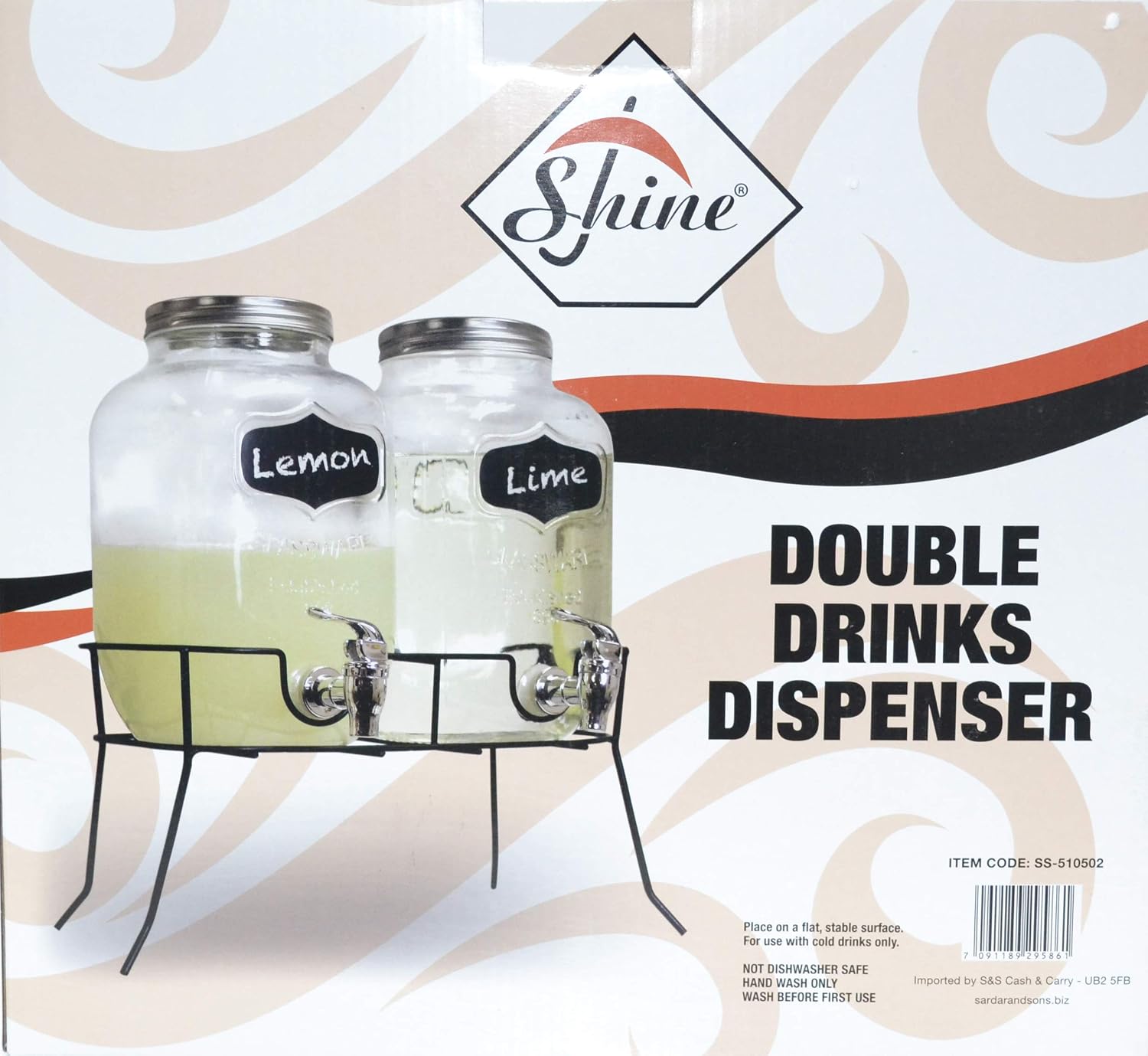 SHINE Glass Drinks Dispenser Mason JAR Home Outdoor Picnic BBQ Parties with TAP & Metal Mug jar Set including STAND SUMMER PARTY GLASS BOTTLES 2 X 4L GLASS - Image 5