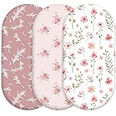 Civarua Kids Floral Bassinet Sheets Girl 3 Pack, Breathable Cozy Fitted Mattress Sheet, Elastic Travel Bassinet Fashionable, Standard Cradle Safe Sheets for Baby Boy Girls 32" x 16"