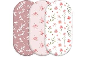 Civarua Kids Floral Bassinet Sheets Girl 3 Pack, Breathable Cozy Fitted Mattress Sheet, Elastic Travel Bassinet Fashionable, Standard Cradle Safe Sheets for Baby Boy Girls 32" x 16"