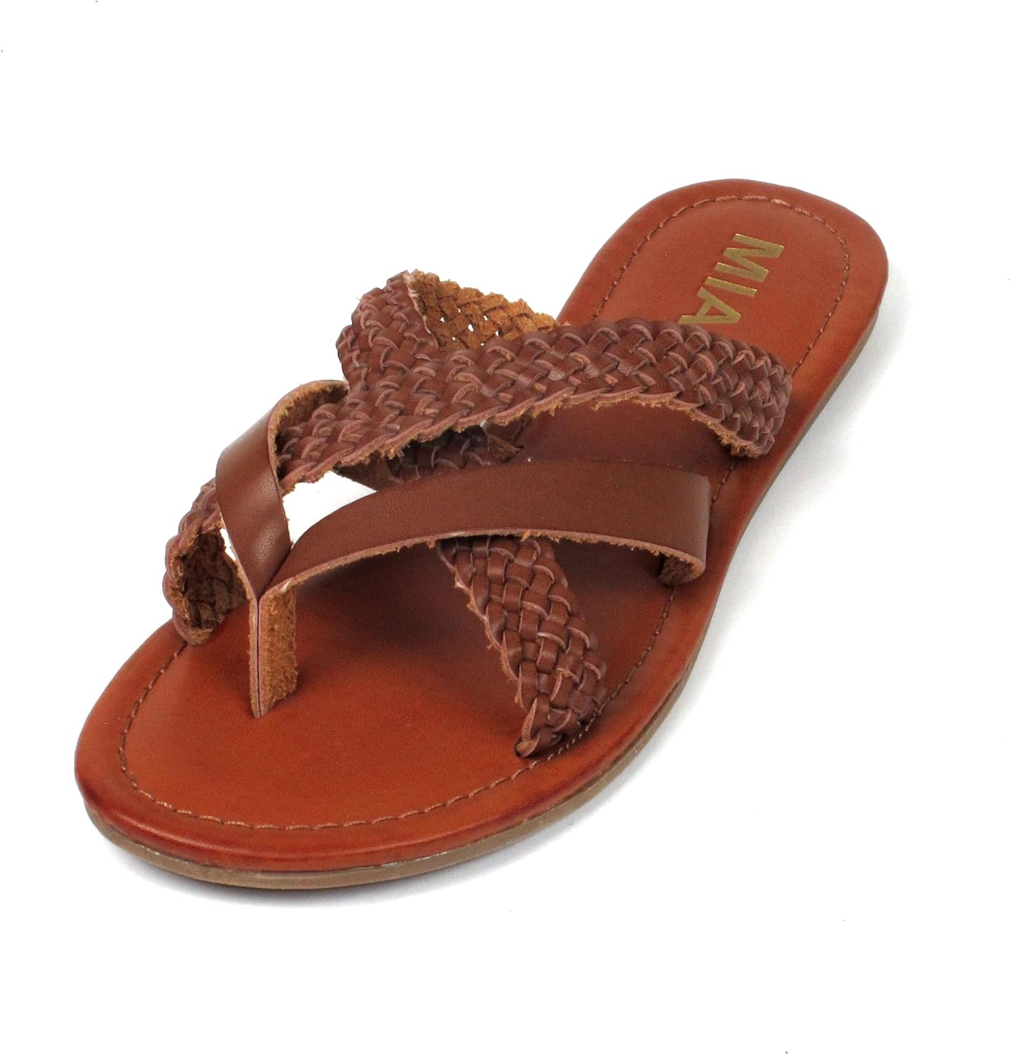 Amazon.com | MIA Womens Corben Braided Strap Thong Flat Sandals 8 Cognac | Flats