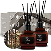 hetras Objet Diffuser Gift Set 6.7 fl.oz. 2 Pack | Hinoki Cypress Scent | Long-Lasting Scented Room Fresheners with 8 Reed Sticks for Home Fragrance Bedroom Bathroom Shelf Décor