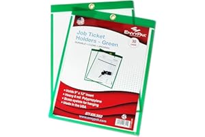 EnvyPak Job Ticket Holders - 9"x12" - Pack of 30 (Green) Top-Loading with Eyelet for Hanging