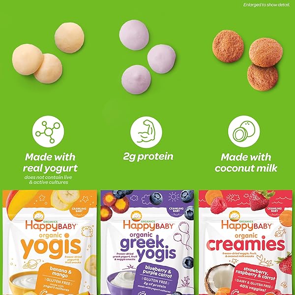 HAPPY BABY ORGANICS YOGIS FREEZE-DRIED YOGURT & FRUIT SNACKS, 3 FLAVOR VARIETY PACK, 1 OUNCE (PACK OF 3)