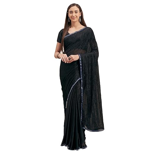 Womanista satin with blouse piece Saree (TI1258_ Black_ Onesize)
