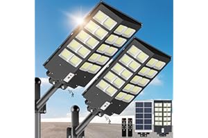 Vipzon 2 Pack Solar Street Lights Outdoor - 2400W Wide Angle Solar Lights Outdoor, Solar Parking Lot Lights Dusk to Dawn, 6500K Street Lights Solar Powered with Motion Sensor for Yard, Stadium