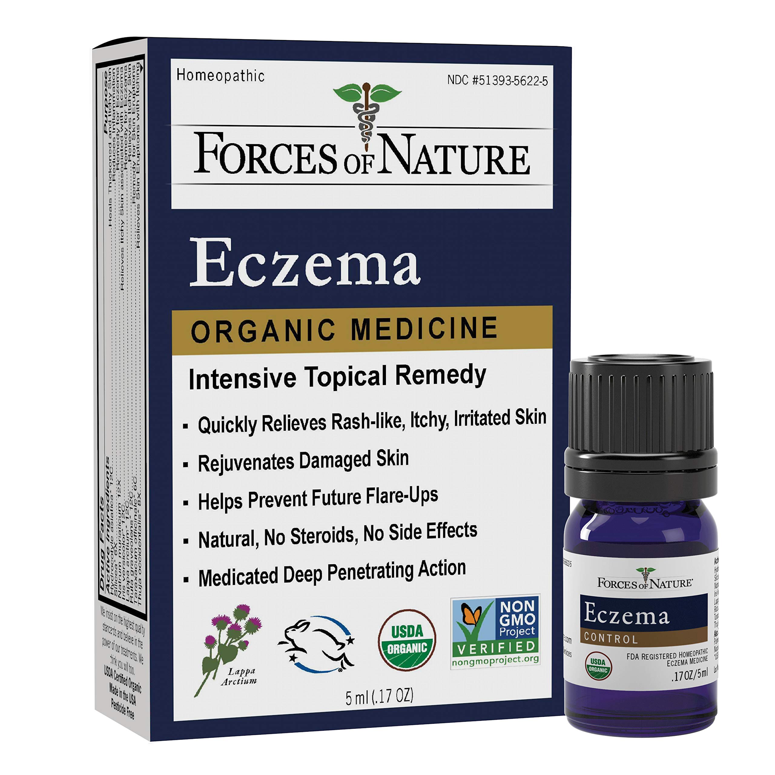 Forces of Nature Eczema Control, Sensitive, Dry and Itchy Skin Relief, Steroid-Free Skin Care for Flare-Ups, Eczema Treatment for Adults, Organic Homeopathic Medicine, Fast-Acting, 0.17 FL OZ