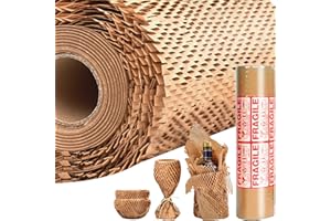 TDZWIN Honeycomb Packing Paper, 15"x 213' Eco Friendly Packing Paper for moving, Recyclable Honeycomb Packing Paper Wrapping Protective Roll With 12 Fragile Sticker Labels & 100Ft Jute Twine Brown