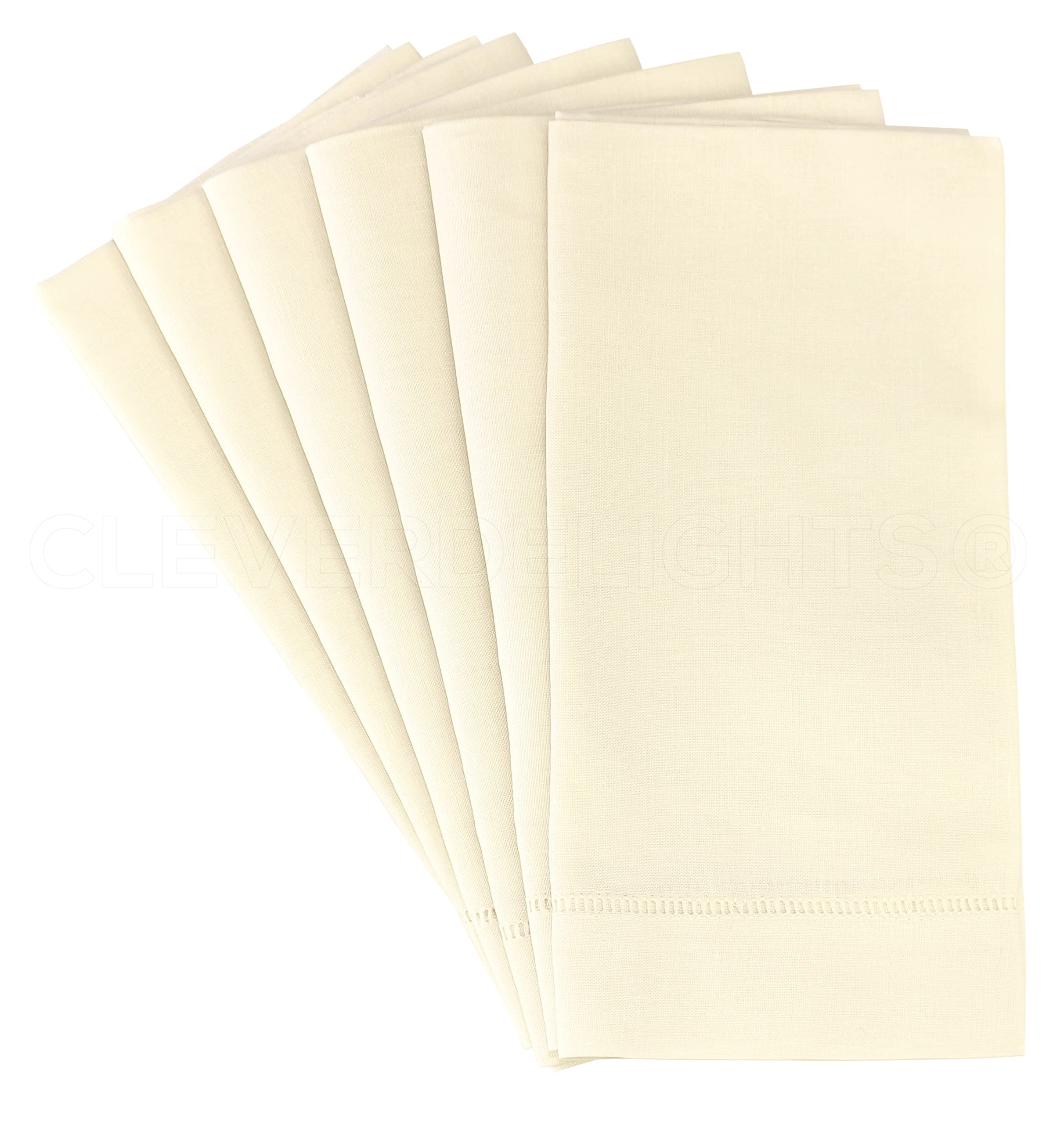 CleverDelights 6 Pack 20" Hemstitch Dinner Napkins - Linen Cotton Blend - Cream