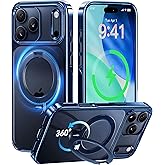 CASEKOO Deep Blue Glossy for iPhone 17 Pro Max Case with 360 Spin Magnetic Stand [Fit for MagSafe][17FT Military Protection] Slim Polished Frame Titanium Alloy Sturdy Stand 6.9", Deep Blue