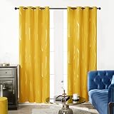 Deconovo Room Darkening Curtains Eyelet Silver Wave Foil 52x84 Mellow Yellow view 2
