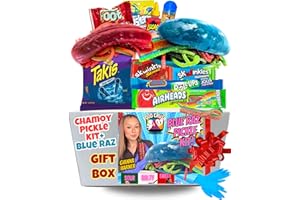 Chamoy Pickle Kit For 2 + Blue Raspberry Pickle Kit-Comes In A Gift Box with Takis chips, Fruit Roll ups, skwinkles and other Mexican candy snacks. The Gift Box From Tiktok Variety Pack by Food Crush