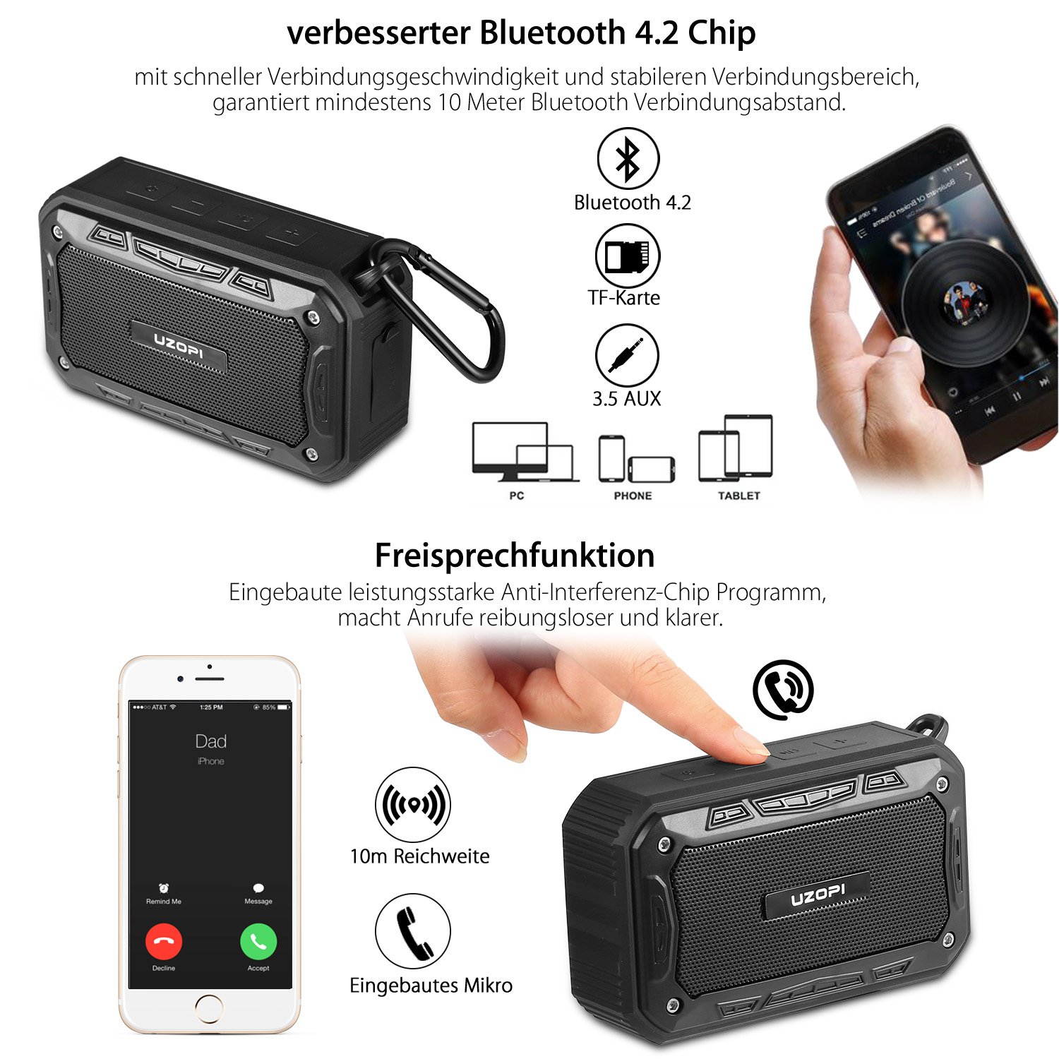 Bluetooth Lautsprecher - Wasserdicht Badezimmer Outdoor Fahrrad Lautsprecher für Handy, Wireless IP67 10W 2200mAh Bluetooth Speaker mit Fahrradhalter/Aux / TF/Mikrofon
