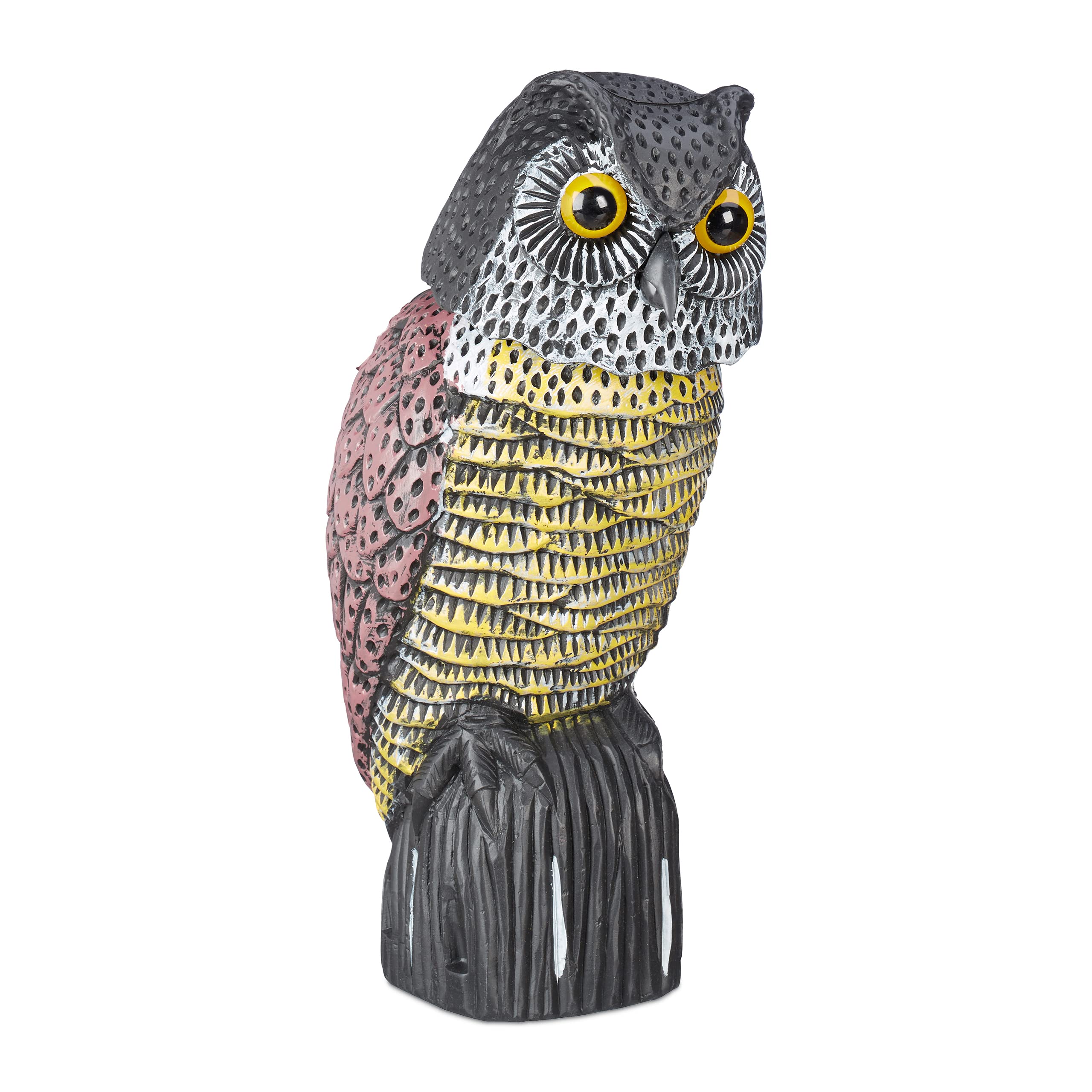 Relaxdays Owl Bird Deterrent with Swivel Head, Standing Figurine, Dove Scarecrow for Garden, Balcony, Patio, Multicolour