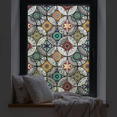 dktie Window Film Privacy Non Adhesive Stained Glass 44.5x200 cm UV Blocking