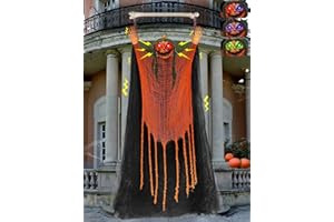 TURNMEON 9 Ft Tall Shaking Motion Halloween Animatronic Jack Pumpkin Ghost with Creepy Sound Light Up 3 Color Changing Eye-Sound Activated Hanging Animated Outdoor Halloween Decorations Haunted House