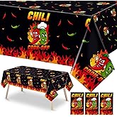 Oudain 3 Pcs Chili Cook Off Tablecloths 86" x 51" Chili Pepper Party Decorations Disposable Pepper Flame Table Covers for BBQ Mexican Party Favor Supplies(Classic Style)