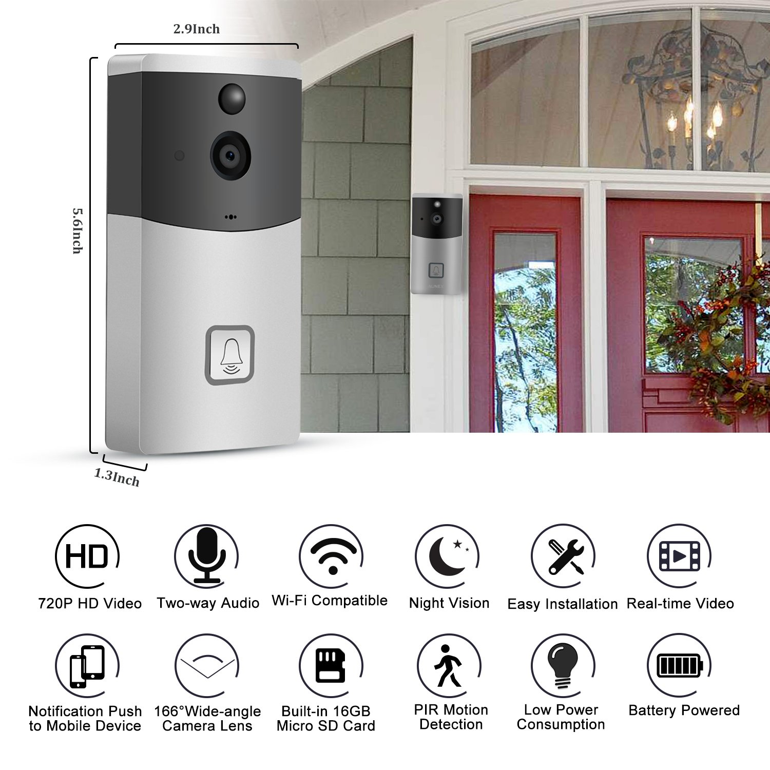 Wifi Video Doorbell Door Chime - Silver