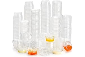 Frcctre 400 Pack 0.5 Oz Disposable Plastic Portion Cups with Lids, Small Jello Shot Cups, Plastic Souffle Cup Condiment Containers with Lids for Sauce and Salad Dressing