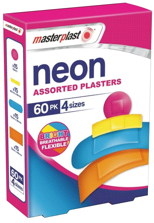 Masterplast Neon Assorted Plaster | 60 Pk | 4 Sizes