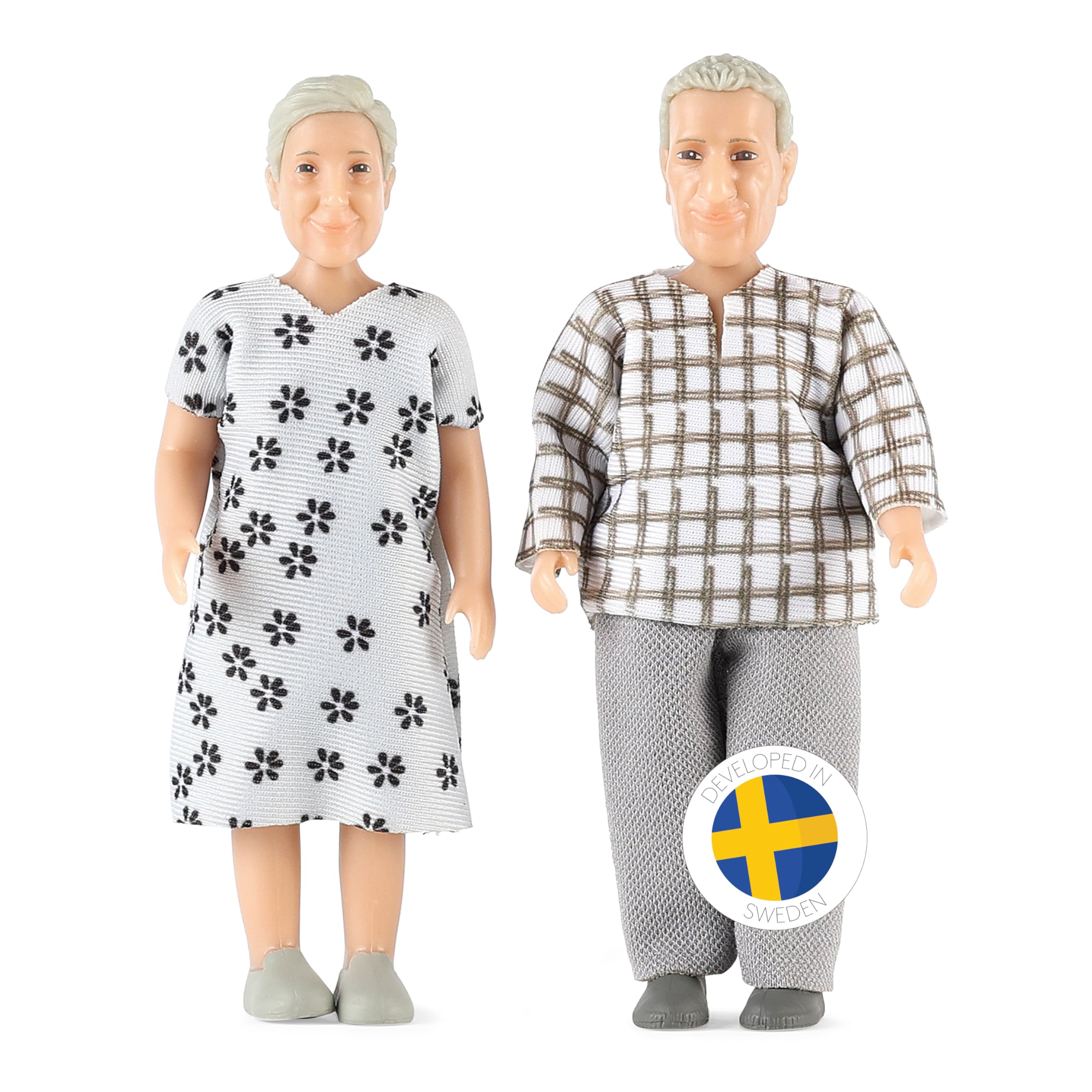 Lundby Dolls House People Family – Doll House Figures, Jamie Dollhouse Family Set Grandparents 2 Adults, Bendable Plastic Dollhouse Dolls for Girls and Boys Age 3+, 1:18, Swedish Design and Quality