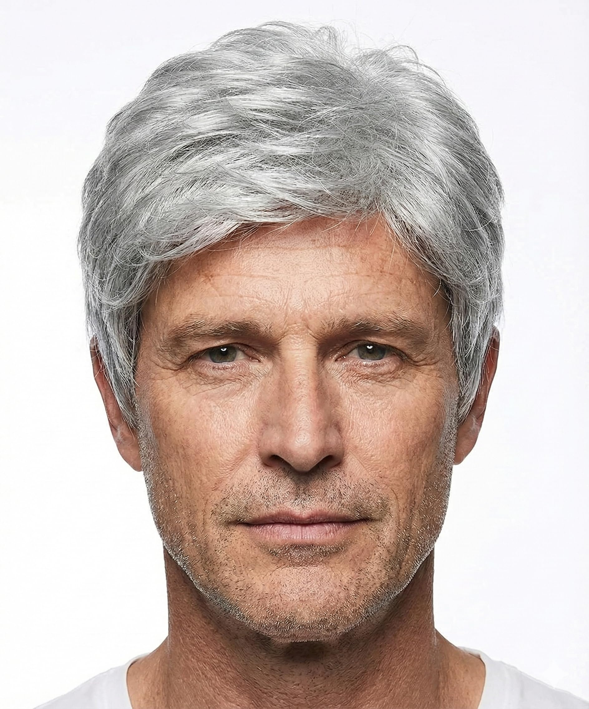 AIYLMZ Short White Ombre Wigs for Older Men Hair Toupee for Men Natural Side Part Synthetic Wigs Men's Hairpieces White Seniors Wigs (Gray) — image 1
