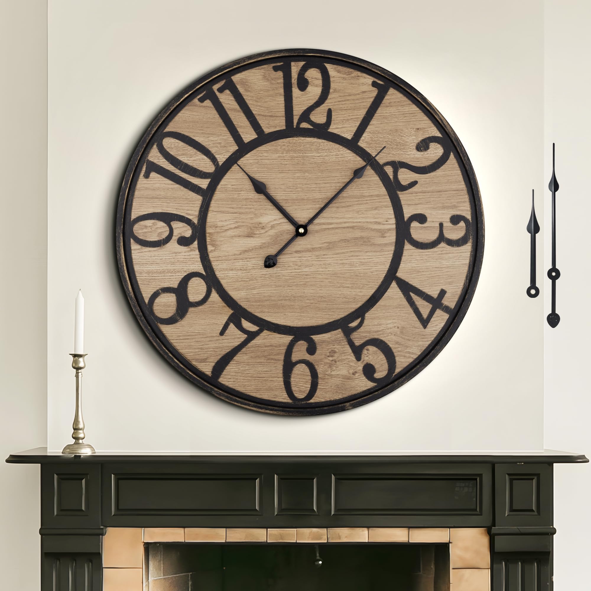 Photo 1 of Mee 2ou Large Wall Clock for Living Room Decor, Non Ticking Silent, Battery Operated Modern Vintage Wood Wall Clock Oversized Decorative Wall Clock for Bedroom Kitchen Farmhouse Office Decor